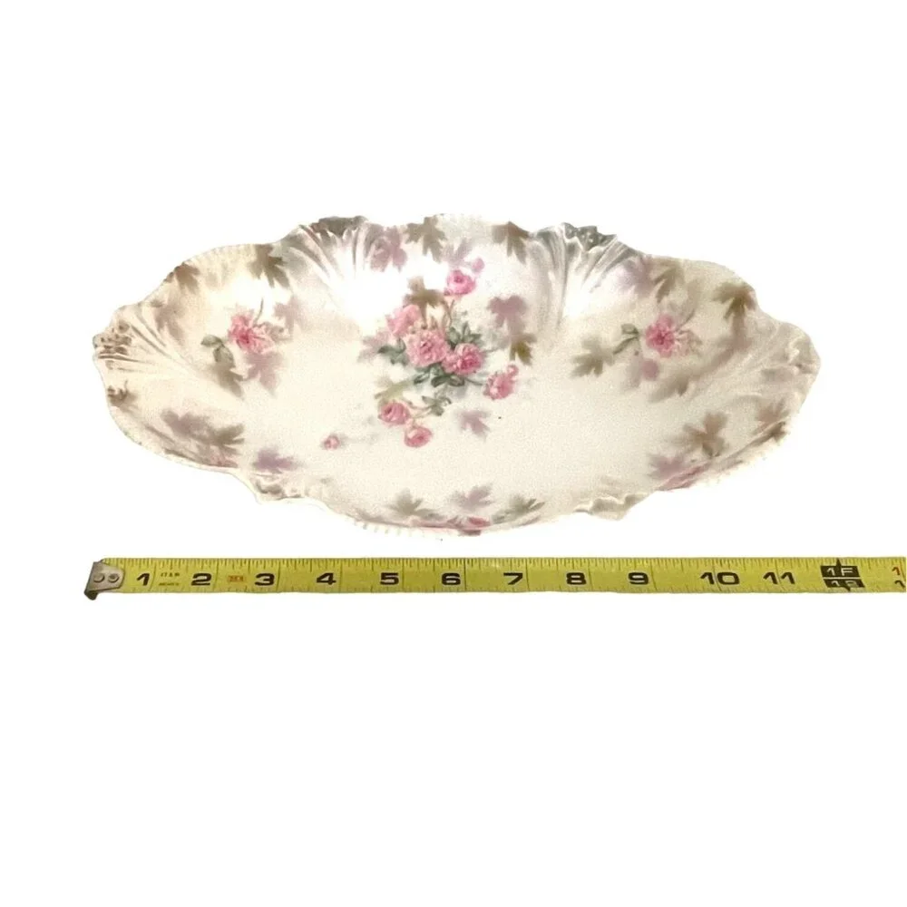 RS Prussia Porcelain Celery Relish Serving Dish Pink Rose Flower Floral Antique - Picture 13 of 15